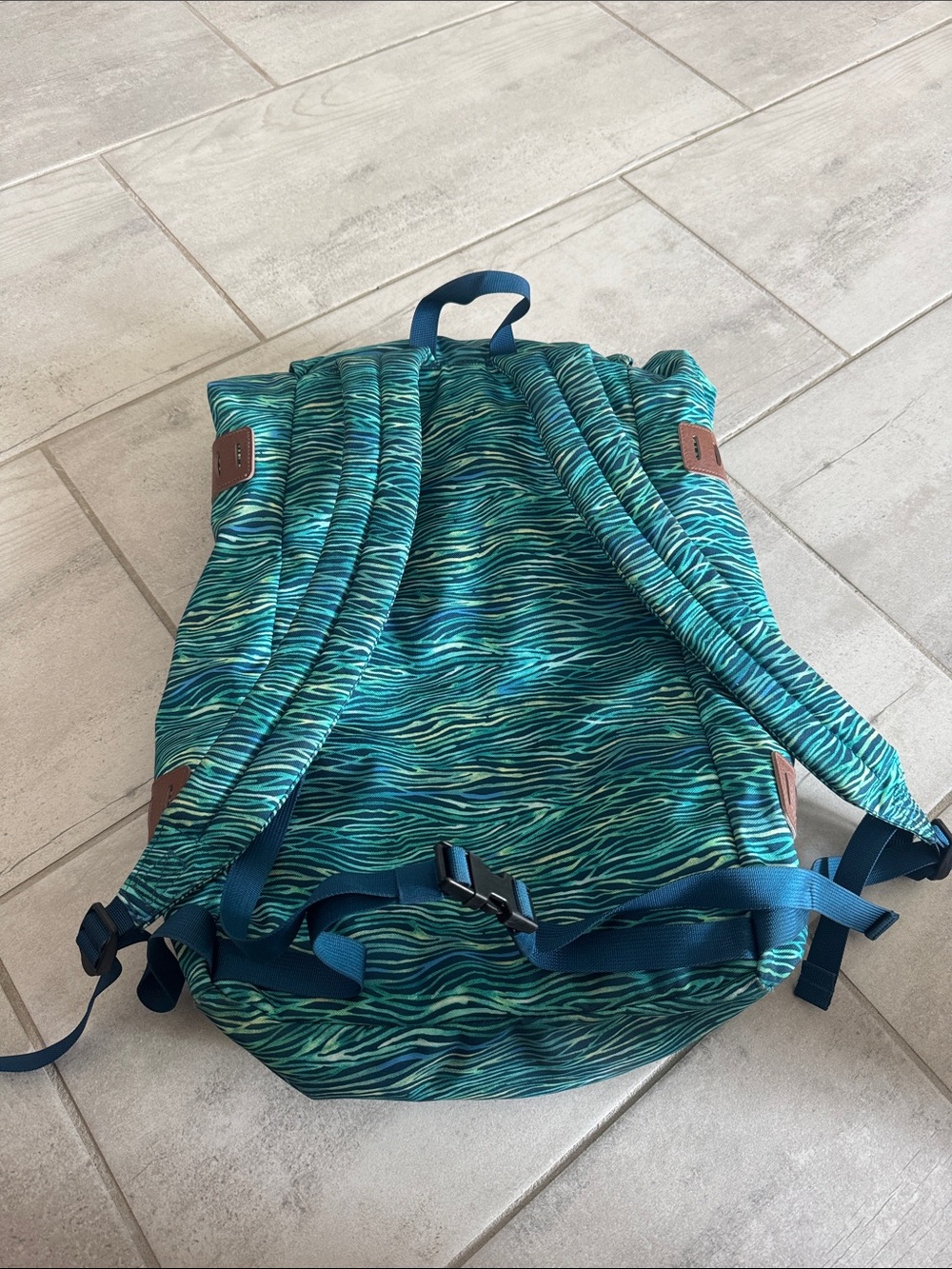 Patagonia Teal and Aqua Wave-Print Roll-Top Backpack - Picture 2 of 5
